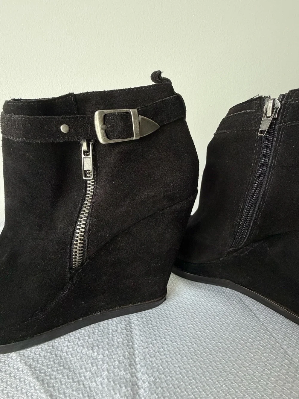 Dolce Vita Black Suede Wedge Ankle Boot w/Side Zip & Buckle